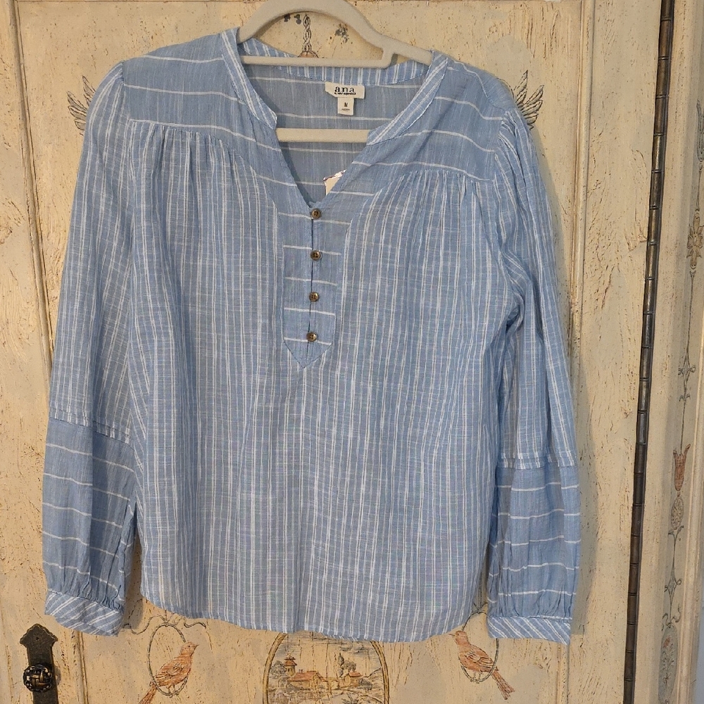 a.n.a Light Blue Striped Blouse